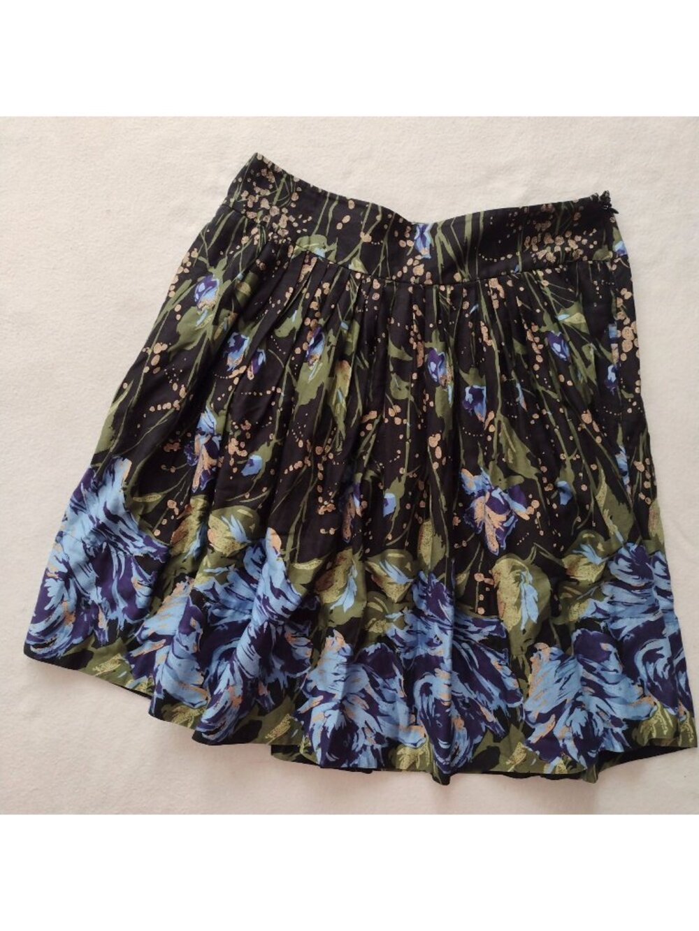 Ann Taylor Loft Floral Full Skirt S6 Black Blue Green Metallic Cotton w Pockets - Picture 1 of 9